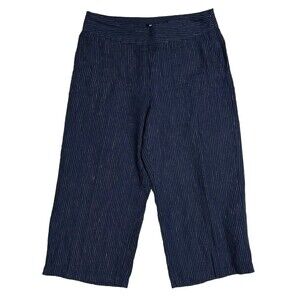 Olsen Anna Wide Leg Pants Women’s L Blue 100% Linen Striped Crop Gaucho Palazzo